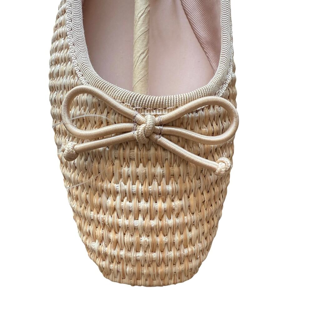 Time & Tru Raffia Bow Ballet Flats Olympia Beige Woven Women's 9.5 M Memory Foam - Picture 3 of 10